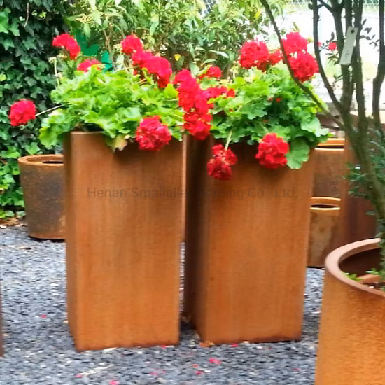 풍화 Corten 강철 기둥 재배자 정원 화분