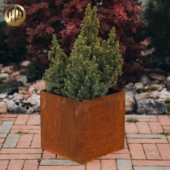 독특한 코르텐 강철 사각 금속 녹슨 장식 화분/화분